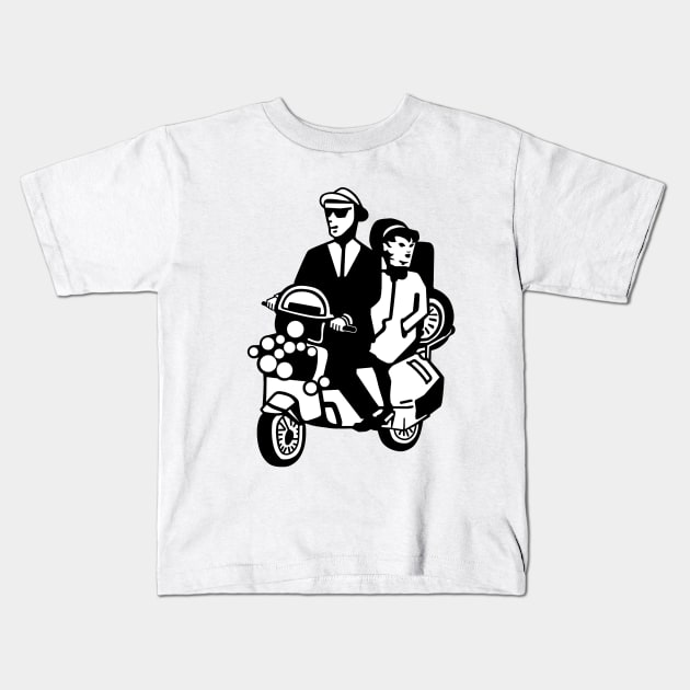 2-Tone Scooter Couple Kids T-Shirt by Miss Upsetter Designs